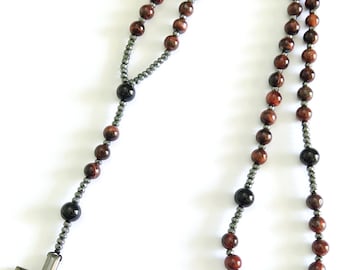 Rosario católico de ojo de tigre rojo, rosario católico, rosario de piedras preciosas, collar de piedras preciosas, collar de rosario, rosario de ojo de tigre, rosario