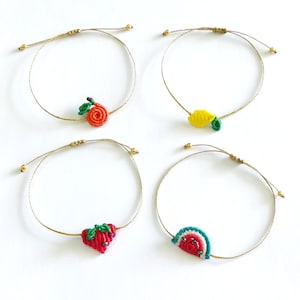 Macrame Juicy collection,macrame fruit bracelet,summer bracelet,strawberry bracelet,tangerine bracelet,lemon bracelet,watermelon bracelet