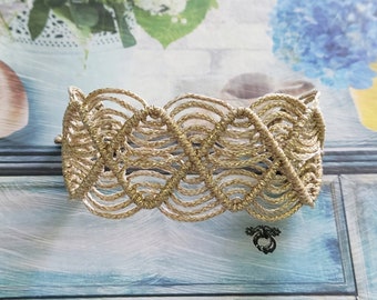 Macrame gold cuff bracelet,cuff bracelet,statement bracelet,macrame cuff,macrame bracelet,handmade bracelet,beach jewelry, adjustable