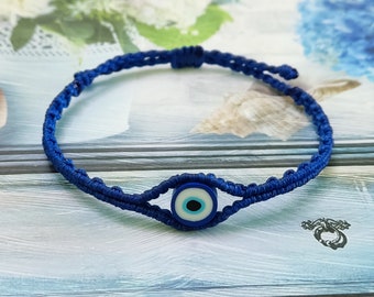 Macrame evil eye bracelet, blue evil eye bracelet, Greek evil eye bracelet, handmade bracelet, macrame bracelet, evil eye bracelet,bracelet