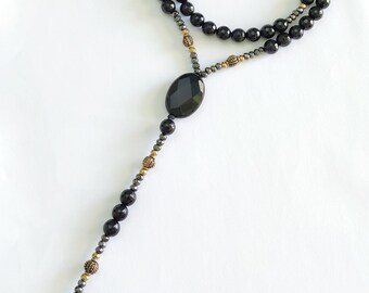 Black Onyx rosary, catholic rosary, rosary beads,5 decades rosary, gemstone rosary, rosary necklace, handmade rosary, gemstone jewellery