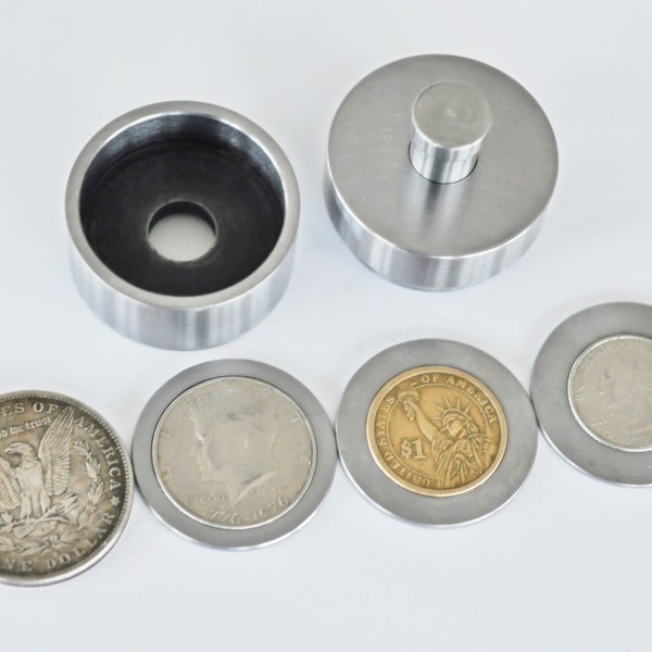 1/2" Münzring-Werkzeugset aus Stahl, ABSTANDSHALTER für US-MÜNZEN, Körner, Lochstanzer, Quarter, Half Dollar, Presidential One Dollar, Morgan Dollar