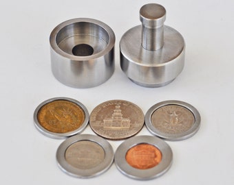 Steel Coin Ring Tool Set SPACERS for 5 US COINS Center Punch Hole 1/2" puncher Penny, Nickel, Quarter, Half Dollar, Presidential One Dollar