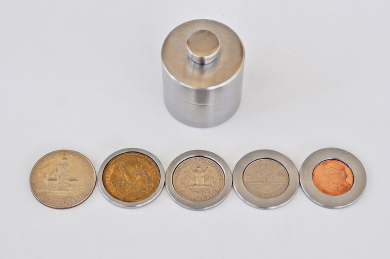 Steel Coin Ring Tool Set SPACERS for 5 US COINS Center Punch Hole 1/2 puncher Penny, Nickel, Quarter, Half Dollar, Presidential One Dollar image 2