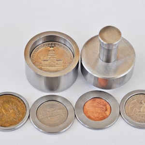 Steel Coin Ring Tool Set SPACERS for 5 US COINS Center Punch Hole 1/2 puncher Penny, Nickel, Quarter, Half Dollar, Presidential One Dollar image 5