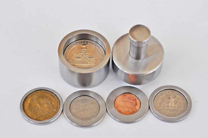 Steel Coin Ring Tool Set SPACERS for 5 US COINS Center Punch Hole 1/2 puncher Penny, Nickel, Quarter, Half Dollar, Presidential One Dollar image 5