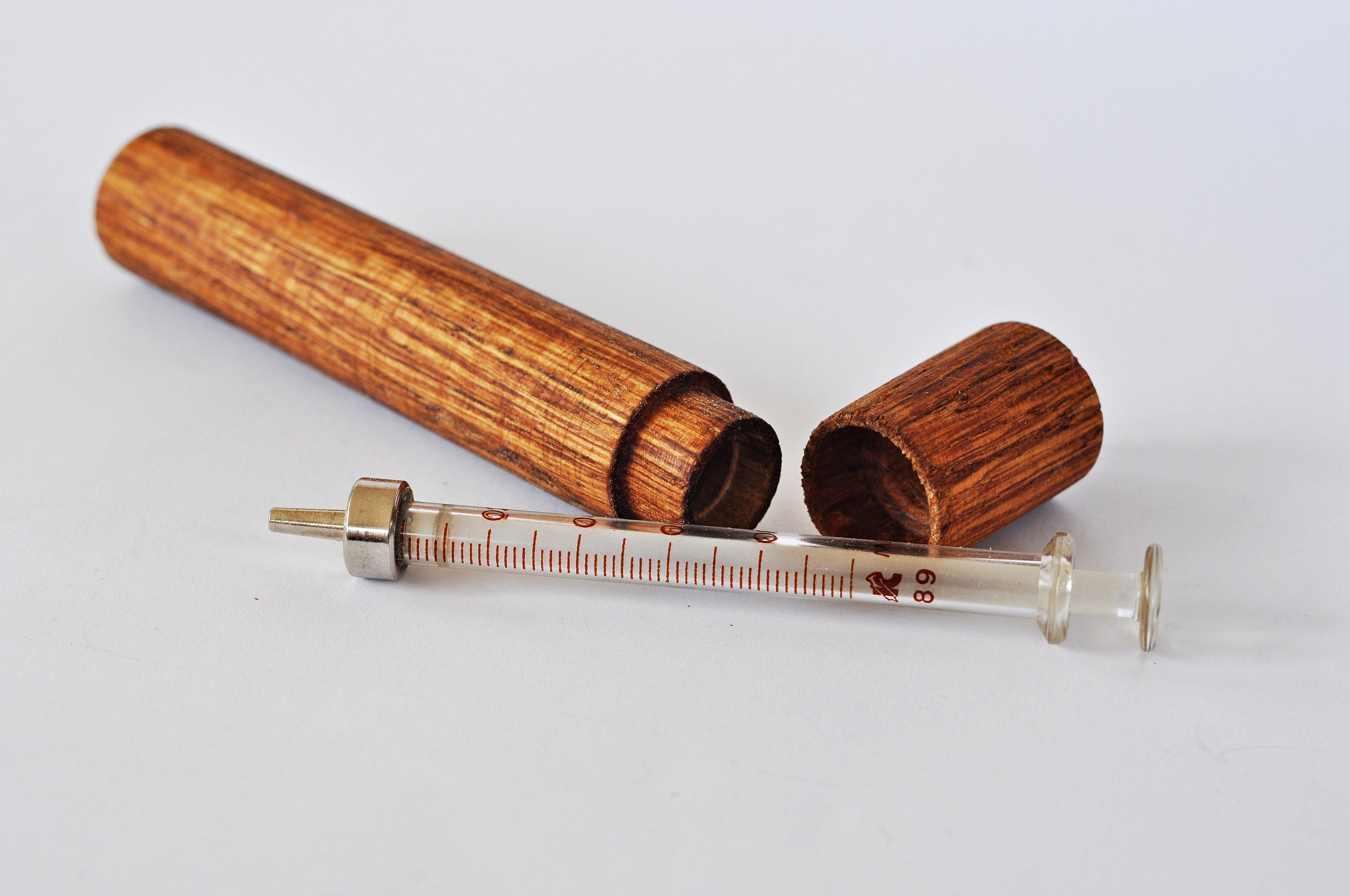 1 ml Glass SYRINGE with wood custom oak stand tube case rare Etsy