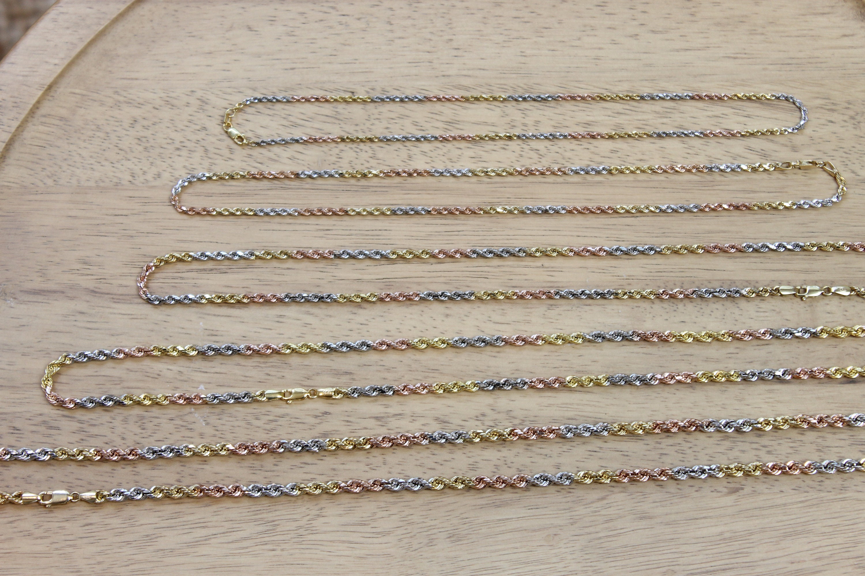 Tri Color Necklace Semi-solid Gold Tri Color Rope Chain | Etsy