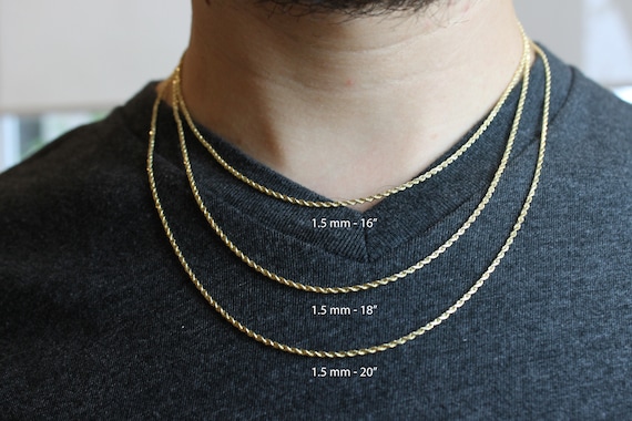 14K Gold Rope Chain, Real Gold Chain, Layering Solid Gold Chain, 1mm, 1.5mm 1.7mm 2mm 2.5mm 3mm 3.5mm 4mm 5mm 6mm 7mm 8mm 10mm, 16 to 30