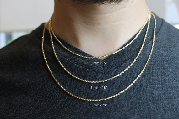 14K Gold Rope Chain, Real Gold Chain, Layering Solid Gold Chain, 1mm, 1.5mm 1.7mm 2mm 2.5mm 3mm 3.5mm 4mm 5mm 6mm 7mm 8mm 10mm, 16 to 30