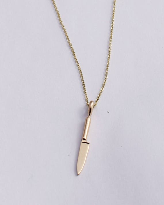 14k Gold Knife Pendant Chefs Charm Necklace Cooking - Chef S Knife Pendant Necklace