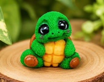 Handmade Polymer Clay Turtle Figurine, Miniature Plant Buddy, Desk Decor