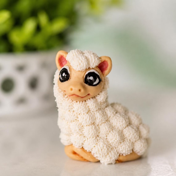 Handmade Polymer Clay Alpaca Figurine, Tiny Llama Miniature Desk