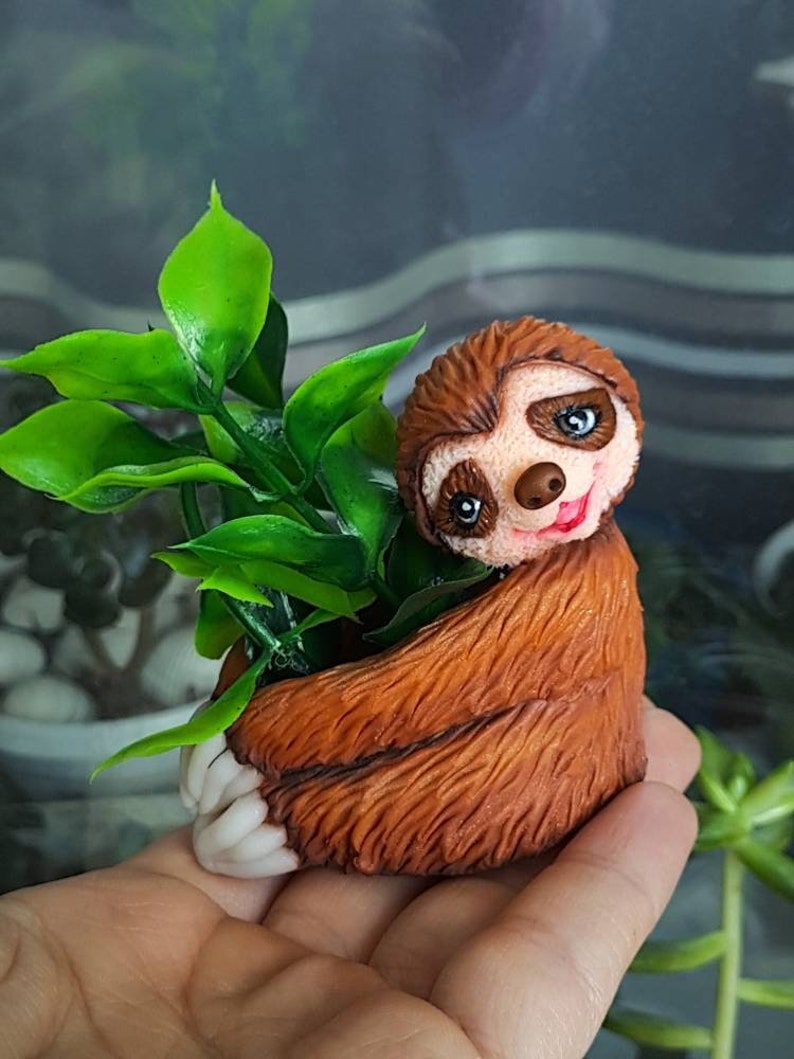 Faultier Pflanzer Keramik Tier Pflanzer süße Faultier Figur | Etsy