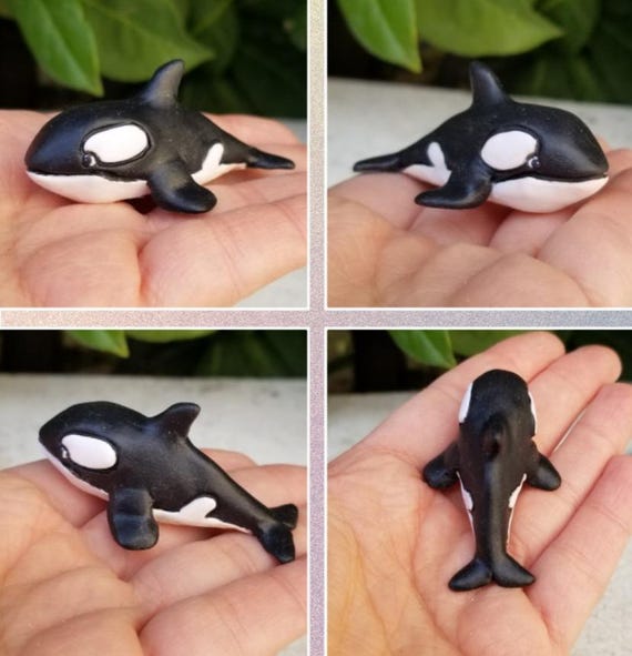 Tiny Orca Figurine – Handmade Polymer Clay Desk Buddy, Cute Killer