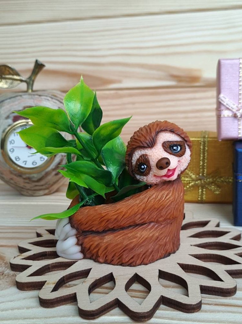 Faultier Pflanzer Keramik Tier Pflanzer süße Faultier Figur | Etsy