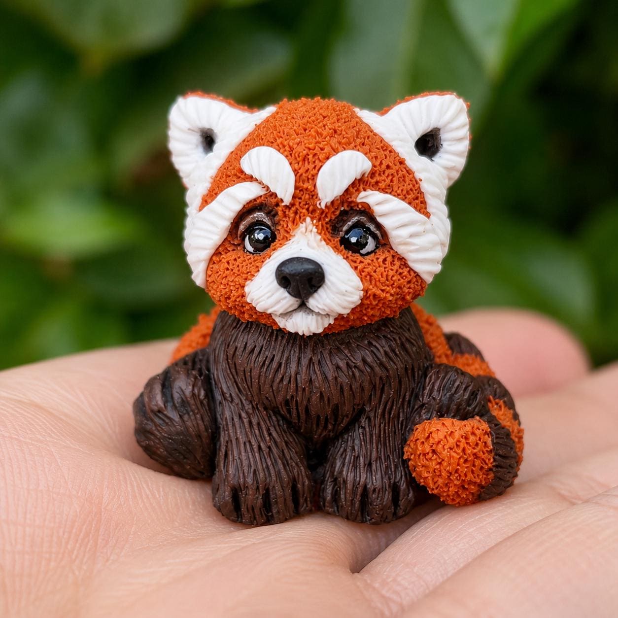 Handmade Red Panda Miniature Sculpture, Polymer Clay Animal