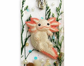 Handmade Axolotl Resin Pendant Necklace, Nature Charm, Kawaii Animal Jewelry