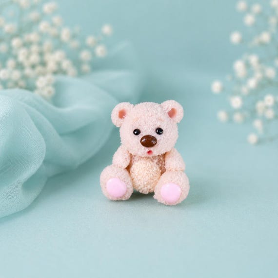 Tiny Teddy Bear Figurine, Handmade Polymer Clay Miniature, Dollhouse Animal, Collectible Decor (1 inch)