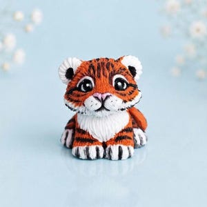 Estatueta artesanal de filhotes de tigre em argila polimérica, escultura em miniatura de animal da selva, presente colecionável para amantes de tigres.