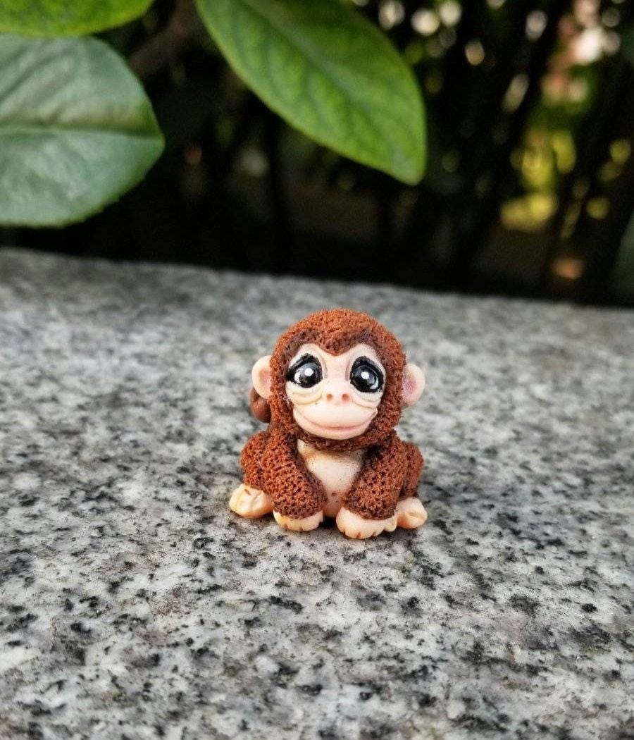 Cute Monkey Miniature, Baby Monkey Figurine, Polymer Clay Animal