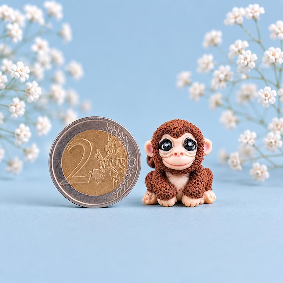 Cute Monkey Miniature, Baby Monkey Figurine, Polymer Clay Animal