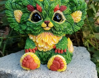 Woodland Mushroom Spirit Sculpture, Green Fantasy Creature, Handmade Polymer Clay Art