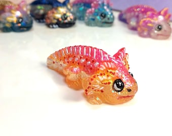 Handmade Candy Axolotl Figurine, Glossy Glitter Fantasy Creature, Kawaii Desk Buddy
