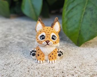 Polymer Clay Lynx Miniature, Caracal Figurine, Wild Cat Toy