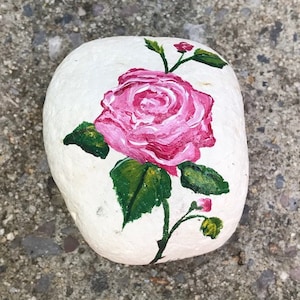 Painted Rock, Rock Art, Rose Painted Stone, Personalize This Stone With A Custom Message For A Loved One Who Loves Pink Roses, Original Art
