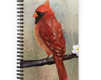 Spiral Notebook Cardinal Artwork Printed Cover, 140 Blank Pages, Original Cardinal Bird Art Gift