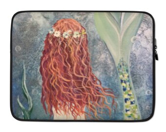 Mermaid Art Laptop Sleeve, Original Art Printed Laptop Case, Water And Heat Resistant Neoprene Laptop Protector