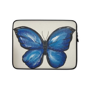 Blauer Schmetterling Kunstdruck Laptop-Hülle, Original-Kunst gefüttert Laptop-Tasche, künstlerische und einzigartige Laptop-Hülle, Neopren wasserdicht, kunstvoll