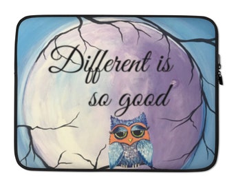 Owl Art Laptop Sleeve, 15 in 13 in, Cute Owl With Quote, Confident Owl Art, Colorful Laptop Sleeve, Artful Laptop Case