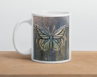 Butterfly Mug, Unique Butterfly Art Mug, Original Inspirational Artwork For The Empowerment Of Women, Transition Into Freedom