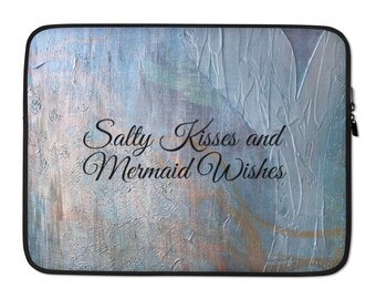 Mermaid Laptop Sleeve, Original Abstract Art Salty Kisses Mermaid Wishes, Water Resistant Case, Lisa Kirwan Art, Shipping Included
