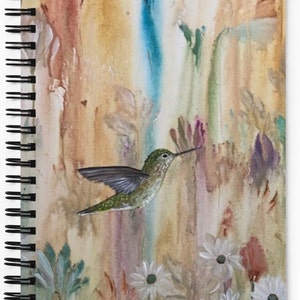 Wildflowers And Hummingbird Spiral Notebook, Original Art Printed Soft Cover, 140 Blank Dot Grid Pages, Lisa Kirwan Art