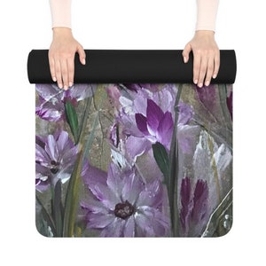 Wildflowers Rubber Yoga Mat Abstract Artful Gift For Her Meditation Mat With Unique Art Print