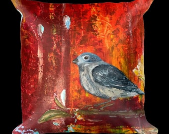 Abstract Art Pillow, Bird Artwork Accent Pillow, Bird Art Print On 18 x 18 Accent Pillow, Original Art Pillow, Bird Of Change Painting