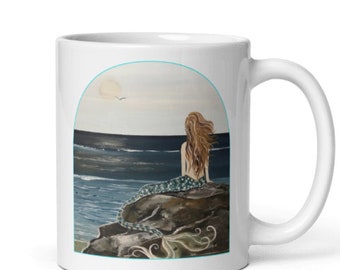Mermaid Art Mug Original Seascape Mermaid Sunrise