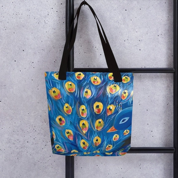 Peacock Art Tote bag, Peacock Art Printed Bag, Fun Colorful Tote Bag, Peacock Design, An Artful Alternative To Plastic Bags, Lisa Kirwan Art