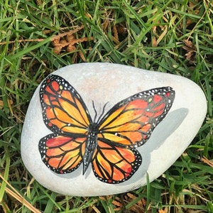 Painted Butterfly Rock, Painted Rocks, Custom Rocks, Rock Art, Decorative Painting, Unique Gift, Table Art, Butterfly Painting, Stone Art