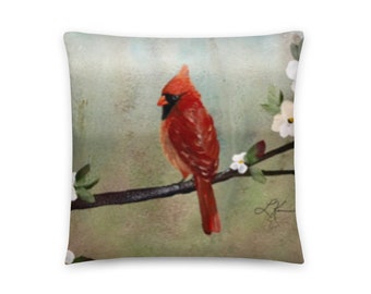 Cardinal Art Accent Pillow, Cardinal Lovers Pillow, Gift For Bird Watcher, Original Bird Art