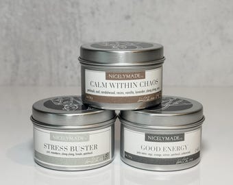 Mindfulness Candle Trio: All-Natural Essential Oil Candles in Cotton Bag