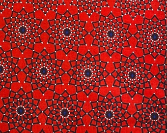 Abstrakte Blumen und knisterte Blätter Stiele auf Rot, Blau und Orange Daviva Ultimative Ankara African Print Stoff