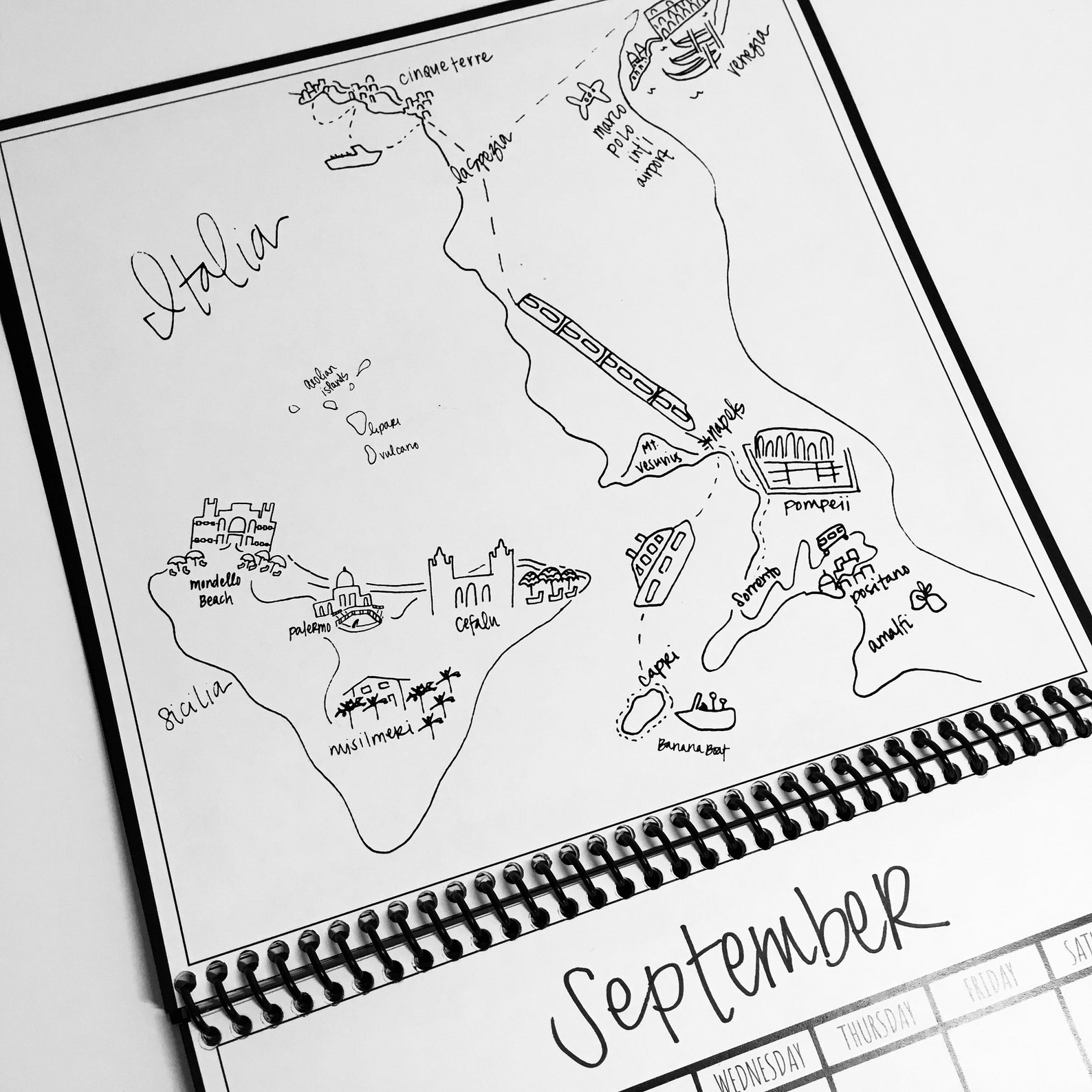 Custom Hand Drawn Calendar, Custom Map Calendar, Custom Calendar