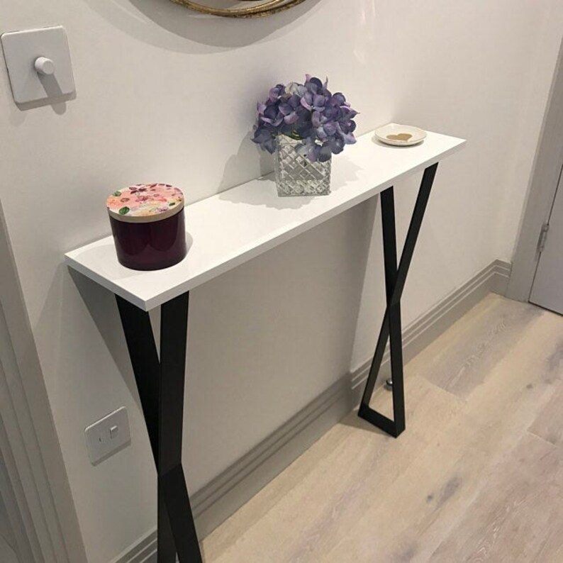 Narrow console table White high gloss with X shape legs Etsy