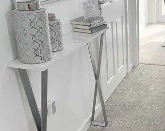 White gloss and glass console table deals
