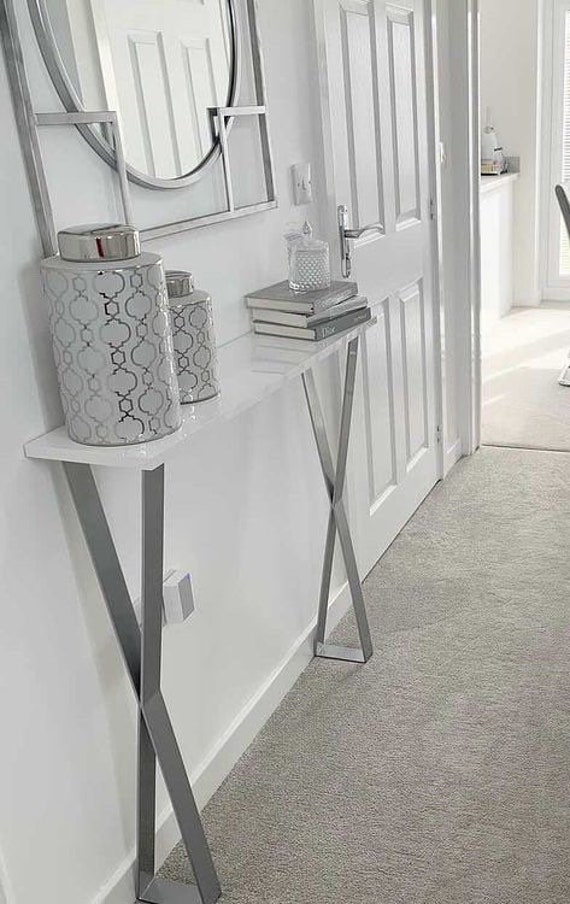 White console table with silver legs deals