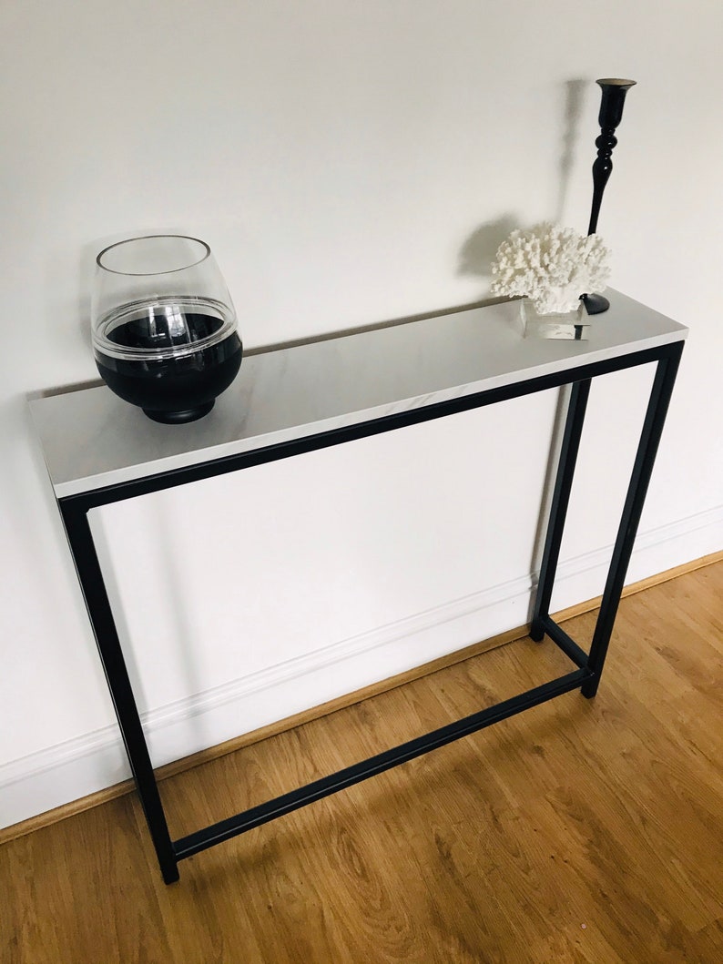 Narrow hallway table / console table marble effect top Etsy